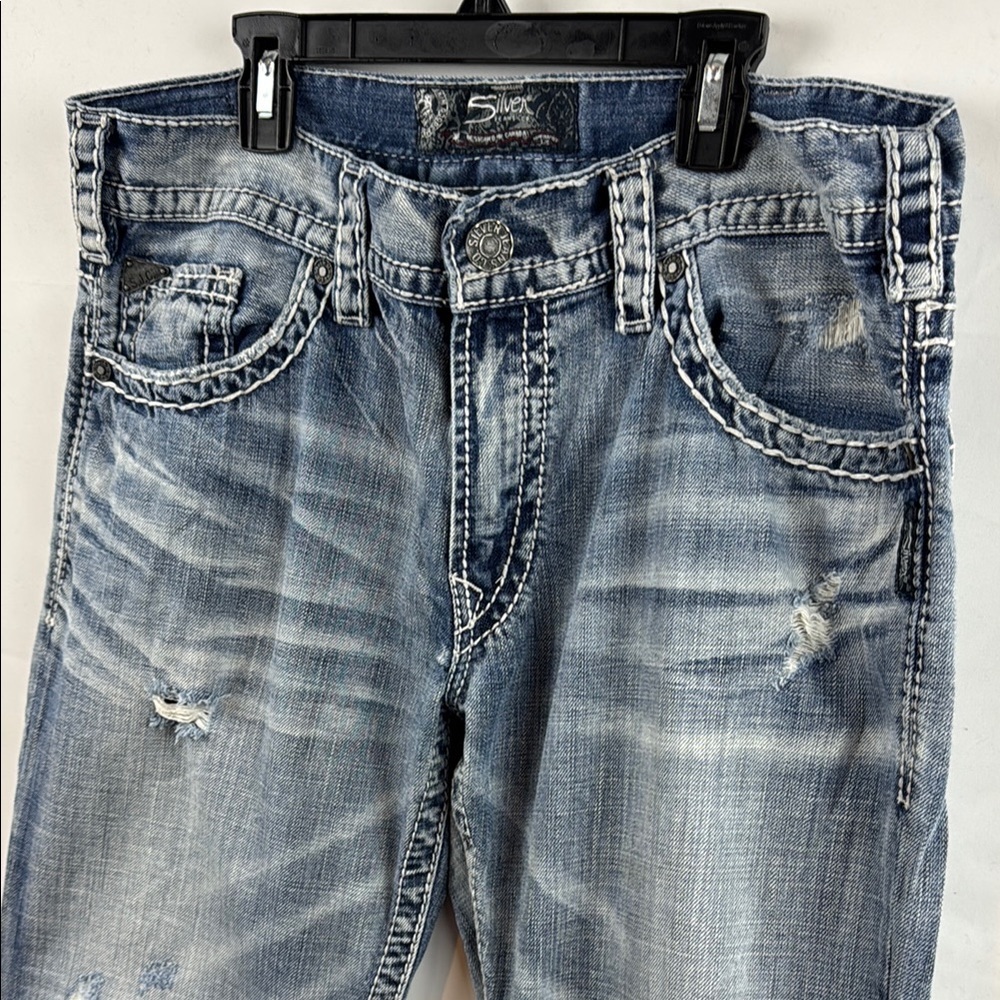 Silver Co Men's Light Blue Nash straight-leg Distressed Jeans Size 34 - Picture 4 of 14